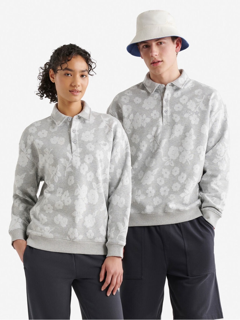 Roots Light Gray Floral Polo Sweatshirt